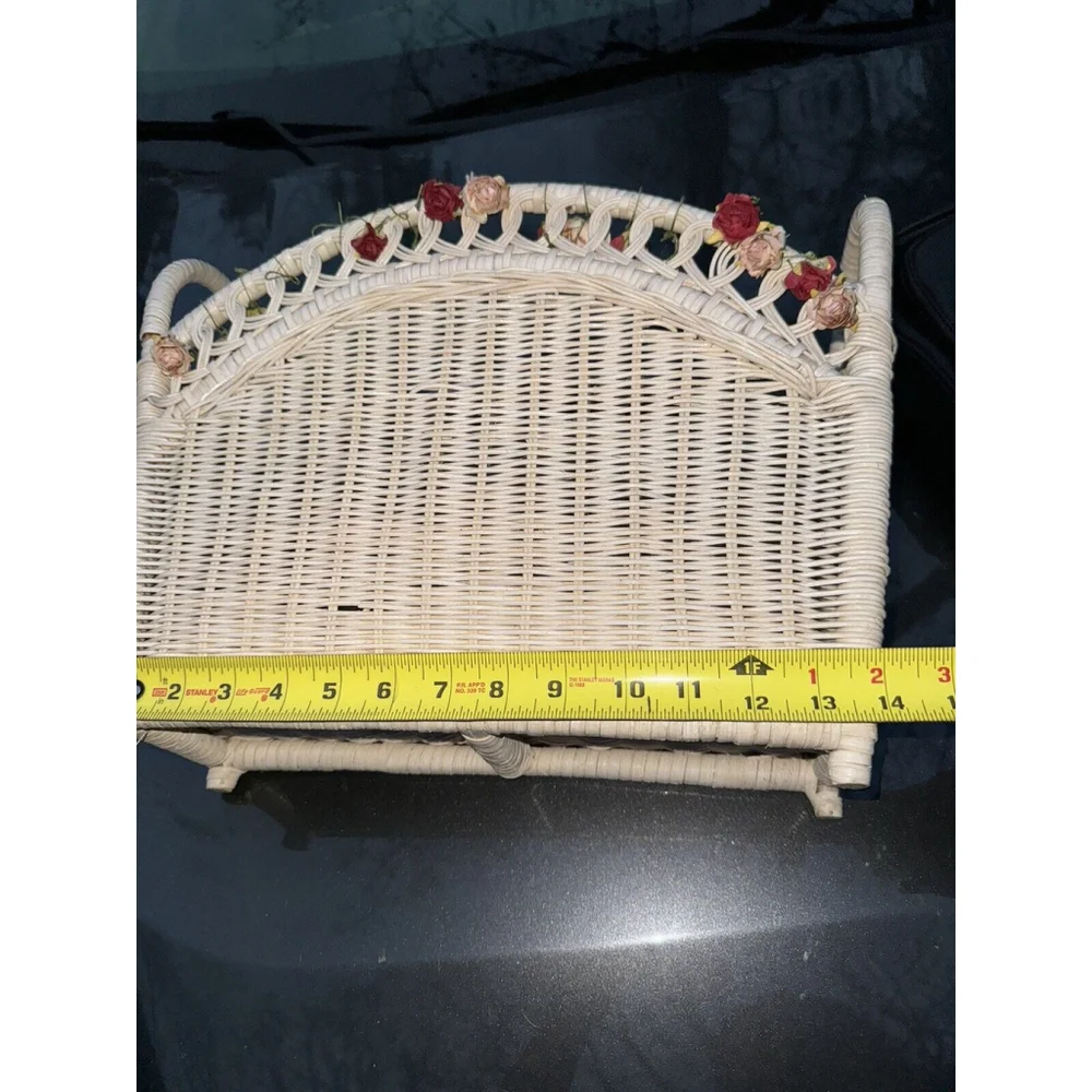 Vintage Wicker Magazine Vinyl Record Storage Rack Basket Shabby Beach Cottage